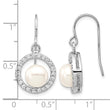 Sterling Silver Rhodium Plated Clear CZ Circle and 7-8mm White Freshwater Cultured Pearl Dangle Earrings - Birthstone Company