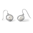 Sterling Silver Rhodium Plated Clear CZ Circle and 7-8mm White Freshwater Cultured Pearl Dangle Earrings - Birthstone Company