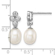 Sterling Silver Rhodium Plate Clear CZ and 7-8mm White Freshwater Cultured Pearl Dangle Post Earrings - Birthstone Company