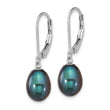 Sterling Silver Rhodium-plated 7-8mm Black Teardrop Freshwater Cultured Pearl Leverback Dangle Earrings - Birthstone Company