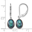 Sterling Silver Rhodium-plated 7-8mm Black Teardrop Freshwater Cultured Pearl Leverback Dangle Earrings - Birthstone Company