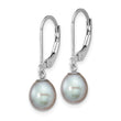 Sterling Silver Rhodium-plated 7-8mm Grey Teardrop Freshwater Cultured Pearl Leverback Dangle Earrings - Birthstone Company