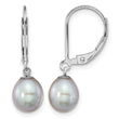 Sterling Silver Rhodium-plated 7-8mm Grey Teardrop Freshwater Cultured Pearl Leverback Dangle Earrings - Birthstone Company