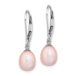 Sterling Silver Rhodium-plated 7-8mm Pink Teardrop Freshwater Cultured Pearl Leverback Dangle Earrings - Birthstone Company