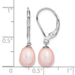 Sterling Silver Rhodium-plated 7-8mm Pink Teardrop Freshwater Cultured Pearl Leverback Dangle Earrings - Birthstone Company