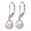 Sterling Silver Rhodium-plated 7-8mm Purple Teardrop Freshwater Cultured Pearl Leverback Dangle Earrings - Birthstone Company