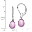 Sterling Silver Rhodium-plated 7-8mm Purple Teardrop Freshwater Cultured Pearl Leverback Dangle Earrings - Birthstone Company