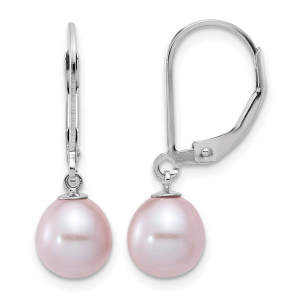 Sterling Silver Rhodium-plated 7-8mm Purple Teardrop Freshwater Cultured Pearl Leverback Dangle Earrings - Birthstone Company