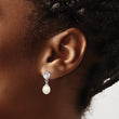 Sterling Silver Rhodium Plated Clear CZ and 7-8mm White Freshwater Cultured Pearl Dangle Post Earrings - Birthstone Company