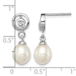 Sterling Silver Rhodium Plated Clear CZ and 7-8mm White Freshwater Cultured Pearl Dangle Post Earrings - Birthstone Company