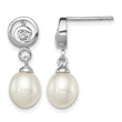 Sterling Silver Rhodium Plated Clear CZ and 7-8mm White Freshwater Cultured Pearl Dangle Post Earrings - Birthstone Company
