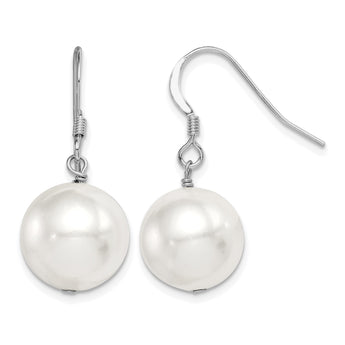 Sterling Silver Rhodium-plated 12-13mm White Round Shell Bead Dangle Earrings - Birthstone Company