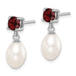 Sterling Silver Rhodium Plated Garnet and 7-8mm Freshwater Cultured Pearl Teardrop Dangle Post Earrings - Birthstone Company