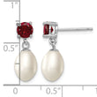Sterling Silver Rhodium Plated Garnet and 7-8mm Freshwater Cultured Pearl Teardrop Dangle Post Earrings - Birthstone Company