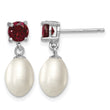 Sterling Silver Rhodium Plated Garnet and 7-8mm Freshwater Cultured Pearl Teardrop Dangle Post Earrings - Birthstone Company