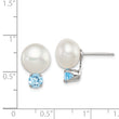 Sterling Silver Rhod-pltd 10-11mm FWC Button Pearl Blue Topaz Earrings