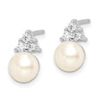 Sterling Silver Rhodium-plated 6-7mm White FWC Pearl CZ Post Earrings - Birthstone Company