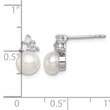 Sterling Silver Rhodium-plated 6-7mm White FWC Pearl CZ Post Earrings - Birthstone Company