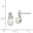 Sterling Silver Rhodium-plated 6-7mm White FWC Pearl CZ Post Earrings