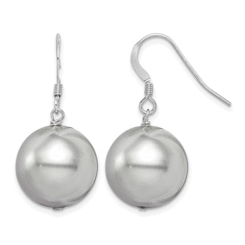 Sterling Silver Rhodium-plated 14-15mm Grey Round Shell Pearl Dangle Earrings - Birthstone Company