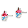 Sterling Silver Polished Enamel Garnet Cupcake Childs Post Earrings - Birthstone Company