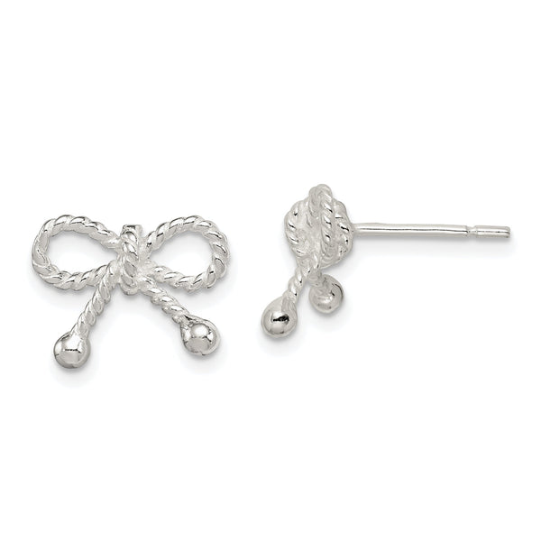 Sterling Silver Polished and Textured Bow Post Earrings