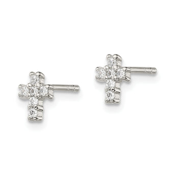 Sterling Silver Rhodium-plated Polished CZ Cross Post Earrings - Birthstone Company