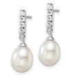 Sterling Silver Rhodium-plated 8-9mm White FWC Pearl CZ Post Earrings - Birthstone Company