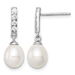 Sterling Silver Rhodium-plated 8-9mm White FWC Pearl CZ Post Earrings - Birthstone Company