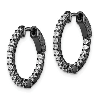 Sterling Shimmer Black Rhodium-plated 38 Stone 1.75mm CZ In and Out Round Hinged Hoop Earrings