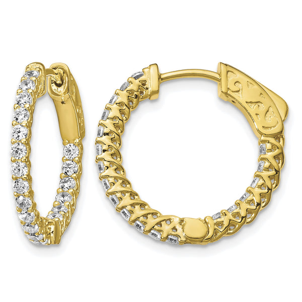 Sterling Shimmer Sterling Silver Gold-tone Flash Gold-plated 38 Stone 1.75mm CZ In and Out Round Hinged Hoop Earrings - Birthstone Company