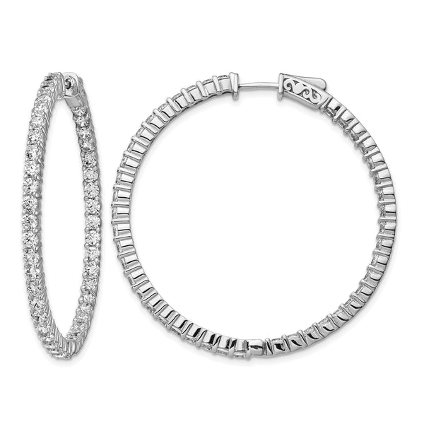 Sterling Shimmer Sterling Silver Rhodium-plated 86 Stone 2.5mm CZ In and Out Round Hinged Hoop Earrings - Birthstone Company