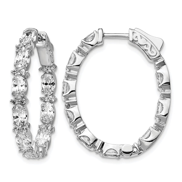 Sterling Shimmer Sterling Silver Rhodium-plated 54 Stone CZ Fancy In and Out Oval Hinged Hoop Earrings - Birthstone Company