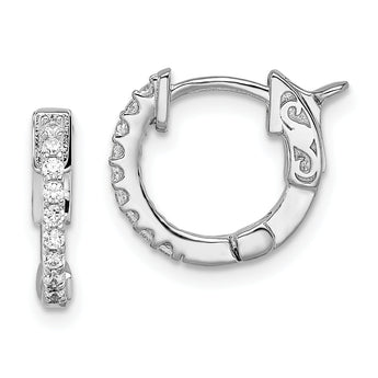 Sterling Shimmer Sterling Silver Rhodium-plated 18 Stone CZ Hinged Hoop Earrings