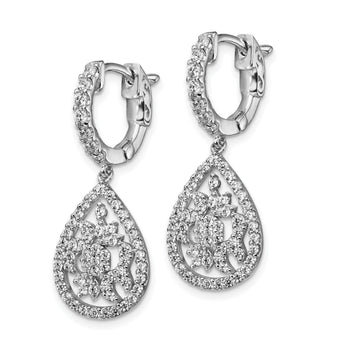 Sterling Shimmer Sterling Silver Rhodium-plated 126 Stone CZ Teardrop Dangle Hinged Hoop Earrings