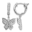 Sterling Shimmer Sterling Silver Rhodium-plated 58 Stone CZ Butterfly Dangle Hinged Hoop Earrings - Birthstone Company