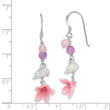 Sterling Silver Polished Amethyst, Agate, Blue Topaz, Pink CZ & Resin Flower Dangle Earrings