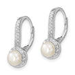 Sterling Silver Rhodium-plated Polished White 5-6mm Button Freshwater Cultured Pearl & CZ Halo Leverback Dangle Earrings - Birthstone Company