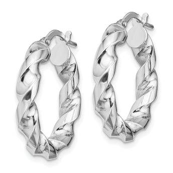 Sterling Silver Rhodium-plated 4x14mmTwisted Hoop Earrings