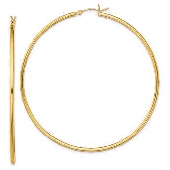 Sterling Silver Gold-Tone Polished 2x70mm Hoop Earrings