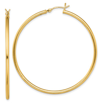 Sterling Silver Gold-Tone Polished 2x50mm Hoop Earrings