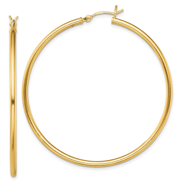 Sterling Silver Gold-Tone Polished 2x50mm Hoop Earrings