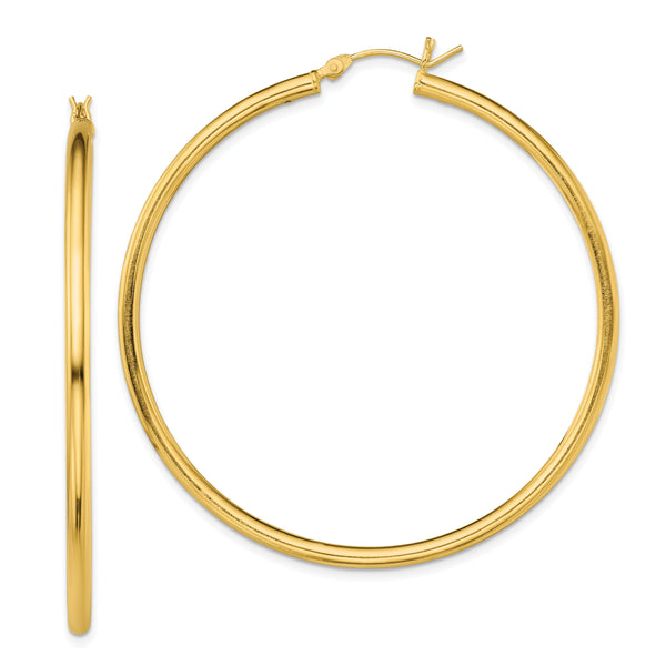 Sterling Silver Gold-Tone Polished 2.5x55mm Hoop Earrings