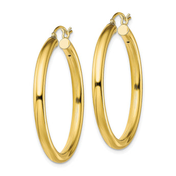 Sterling Silver Gold-Tone Polished 3x35mm Hoop Earrings