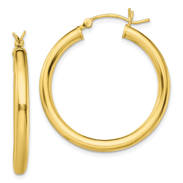 Sterling Silver Gold-Tone Polished 3x30mm Hoop Earrings