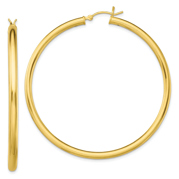 Sterling Silver Gold-Tone Polished 3x55mm Hoop Earrings