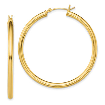 Sterling Silver Gold-Tone Polished 3x45mm Hoop Earrings
