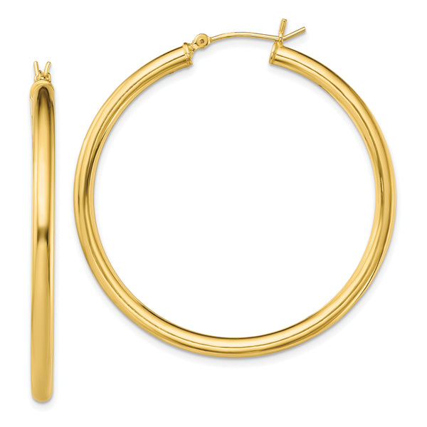 Sterling Silver Gold-Tone Polished 3x45mm Hoop Earrings