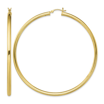 Sterling Silver Gold-Tone Polished 3x70mm Hoop Earrings - Birthstone Company