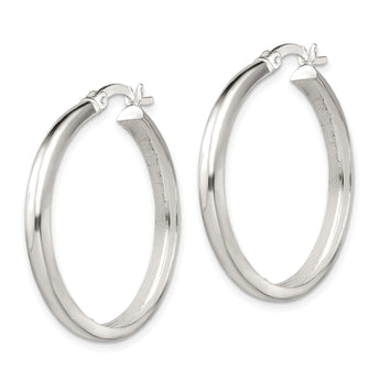Sterling Silver Polished 4mm Round Hoop Earrings